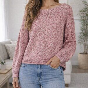 Point Sur Womens Pink Marled Knit Sweater Pullover Long Sleeve Size M Cozy Fit!!